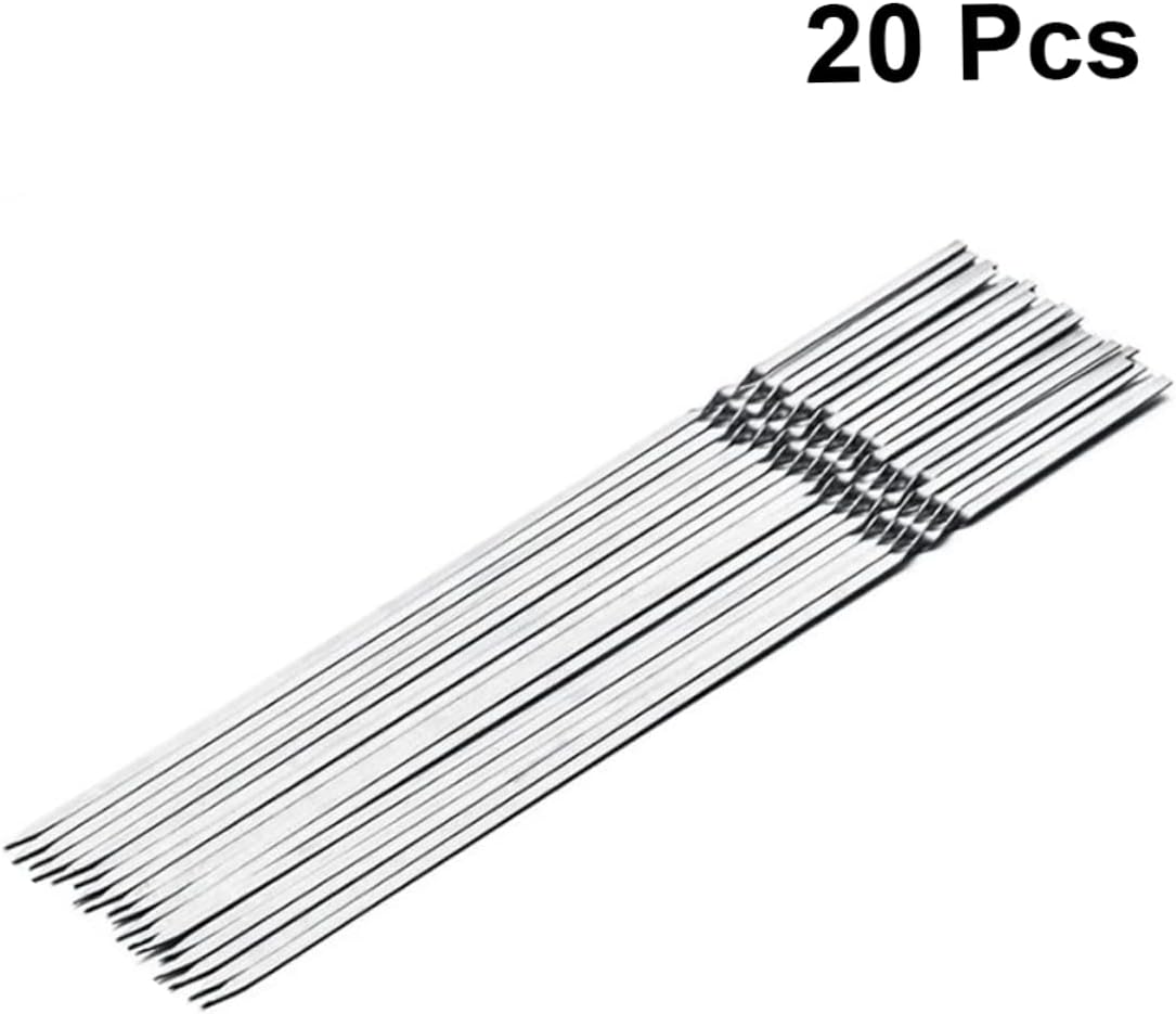 STOBAZA 20pcs Wide Bbq Skewers Stainless Steel Barbecue Sticks for Grilling Food-grade Metal Skewers Reusable for Outdoor Bbq Party