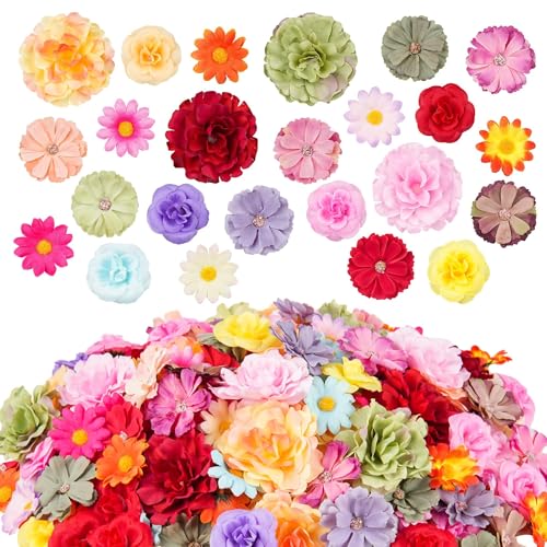 Mini Silk Flower Heads Fake Roses Bulk Crafts (210 Pcs)