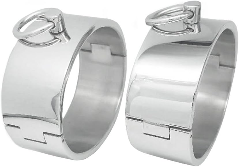 Stainless Steel Lockable Slave Wrist Ankle Cuffs with O Ring Fetish wear Jewelry (90 MM)