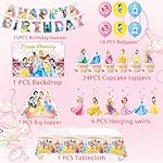 Princess Birthday Party Supplies, Party Decorations Set Include Banner, Backdrop, Balloons, Hanging Swirls, Cake Cupcake Toppers, Tablecloth for Girls Princess Theme Party - Image 2