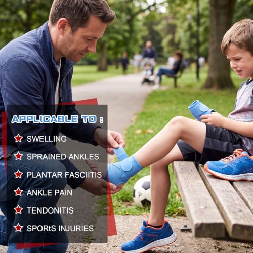 Image of Honoson 2 Pcs Ankle Brace Kid Ankle Support Youth Neoprene Lace up Compression Sleeve Foot Brace Stabilizer with Adjustable Strap for Sport Sprained Plantar Fasciitis Achilles Tendonitis(Light Blue,S)