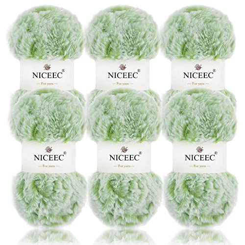 Image of NICEEC Faux Fur Yarn Super Soft, Chunky & Fluffy, Eyelash Yarn for Crochet & Knitting(Total Length 210yds /10.6oz) - Green /300g