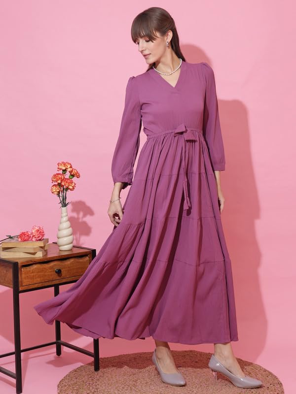 Image of Honky Tonky Women's Casual 3 /4 Sleeve Crepe Fit and Flare Dress| Comfortable Relaxed Fit Summer Party Dress