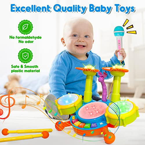 Kids Drum Set For Toddlers 1-3 Baby Toys 6 To 12 Months Light Up Toys For 1 2 3 Year Old Boys Girls Gifts Toddler Baby Drum Set Baby Musical Instruments With Toy Microphone And Toddler Drum Sticks #TOP4