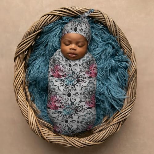 Image of Vintage Mandala Newborn Swaddle Blankets Hat Sets Soft Baby Receiving Blanket Swaddle Sack for Baby Shower Infant Boy Girl Gift
