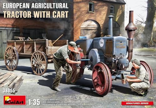 Miniart Min38055 1:35-European Agricultural Tractor W/Cart Scale Model Kit, Colore Modellato