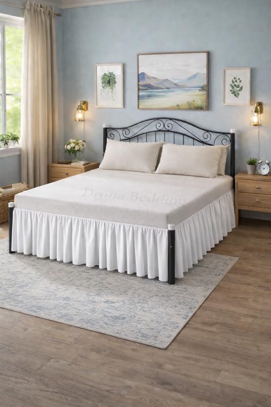 100% Cotton Ruffle Bed Skirt Deep Pocket Drop 18 Soft Gathered Farmhouse Style, Classic Tailored Finish, Machine Washable Easy Care - California King 72X84-White