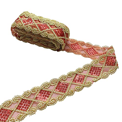 Levylisa 10 Yards Beaded Lace Trim Sequins Lace Mesh Trim Lace Ribbon Applique Sewing Craft Supplies (Red) #TOP10