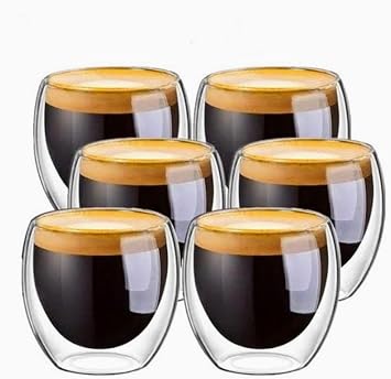 Needd  ift Katmanl  Espresso Cam Bardak Seti 6l  80 ml | Borosilikat Double Wall Is  Yal t ml   effaf Kahve Barda  | Espresso ve Ristretto i in