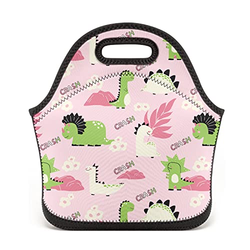 Dacawin Cute Kids Toddler Lunchbox Pink Cartoon Dinosaur Insulated Lunch Box Bag Reusable Outdoor Lunch Tote Bag Portable Leakproof Cooler Lunch Bags #TOP1