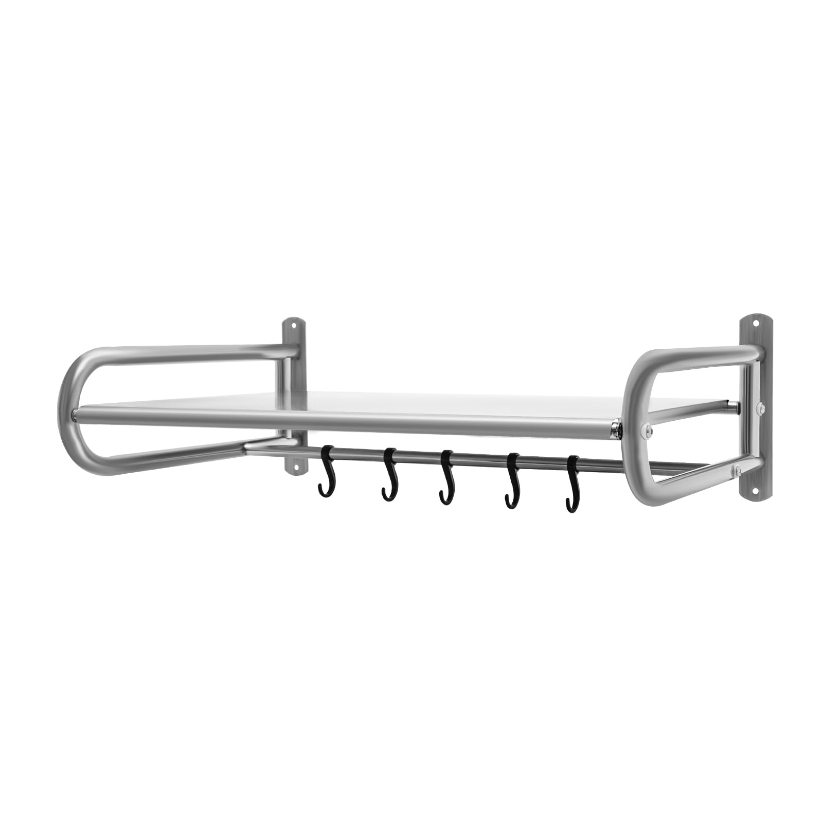 Soporte para microondas de acero inoxidable, montaje en pared, estante para vajilla y microondas, soporte de pared con 6 ganchos, soporte de pared para hasta 30 kg