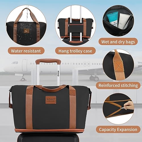 Kono 4-Piece Luggage Set, Lightweight ABS+PC Hardshell 12" Cosmetic Case and 360° Swivel 20" Carry-On Luggage with TSA Lock Includes Travel Duffel Bag and Toiletry Bag (Black/Brown) - Image 4