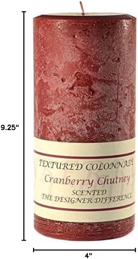 Pack of 2, Textured 4" x 9" Pillar Candles Cranberry Chutney for Weddings, Home & Event Decoration, Relaxation, Made in US