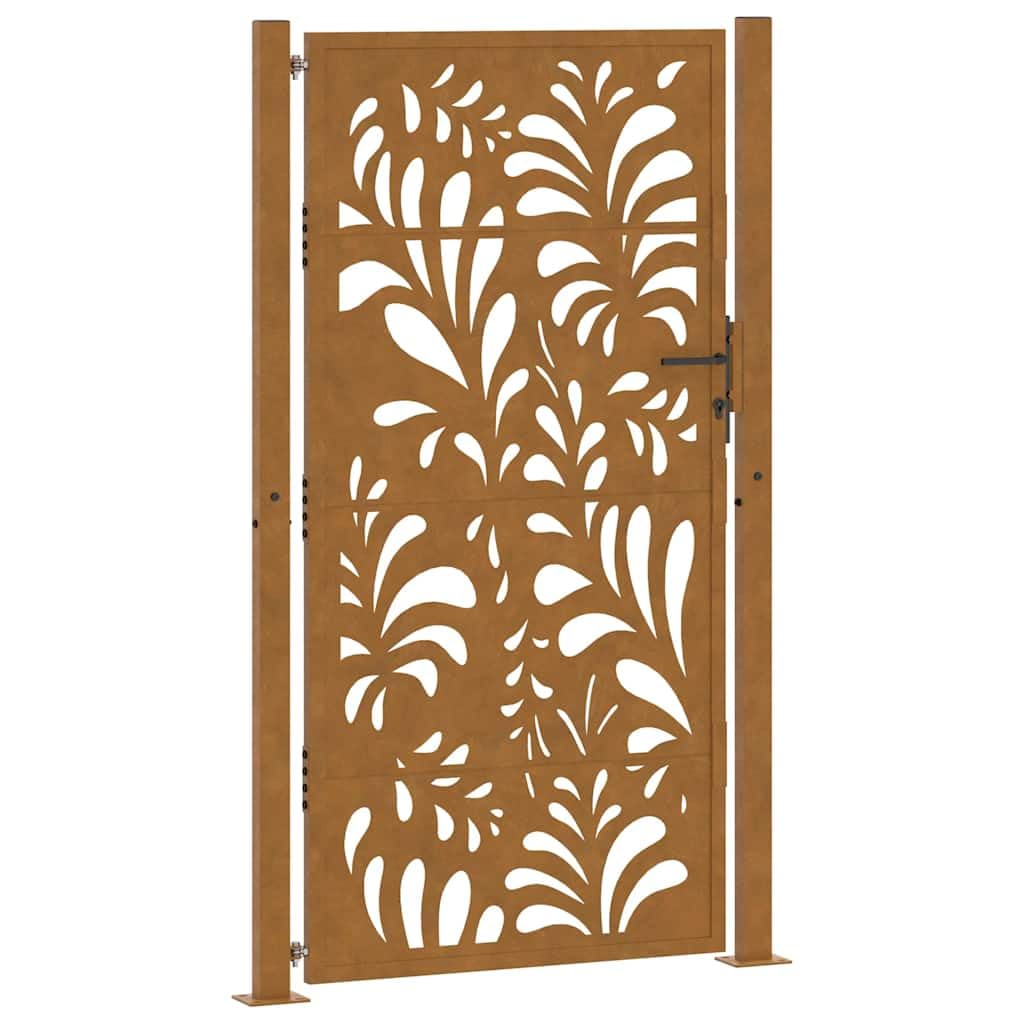 Puerta de jardín 100x175 cm de acero corten con diseño ondulado