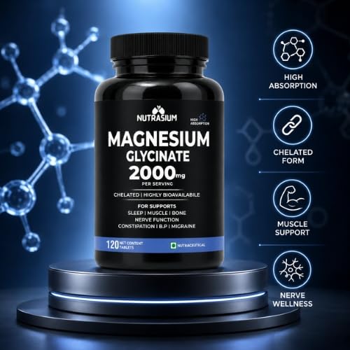 Magnesium Glycinate 2000 mg | Chealated Magnesium Supplement For Natural Sleep, Muscle Relaxation, Nerve Function, Heart & Bone Health, Stress & Calmness | 120 Tablets 1