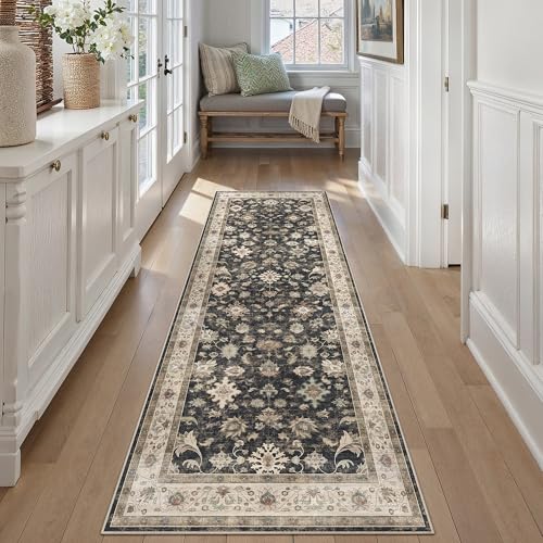 Vintage LäUfer Flur Teppich 60x180cm kurzflor Waschbarer rutschfest Weich Blumenmuster Teppiche für Küchen Hallway Bettvorleger Schlafzimmer Carpet