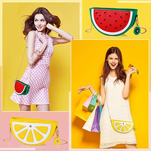 Set of 4 Fruit Shoulder Bag Avocado Orange Lemon Watermelon Shape Shoulder Bag Pineapple Strawberry Crossbody Purse Bag Cute Novelty Fruit Shoulder Mini Bag Purse Wallet for Women (Fresh Style)4