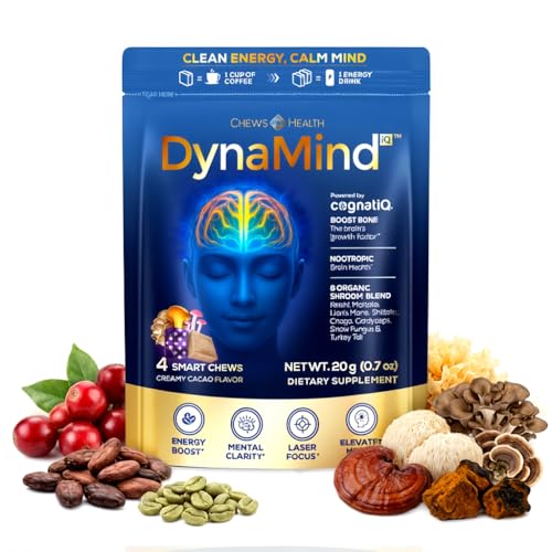 DynaMind iQ Brain Supplement for Memory and Focus for Adults – Nootropic Chews | Coffee Fruit & Mushroom Supplement Blend, Memory Focus Supplement, Caffeine Focus Pills Alternative, 4 Count