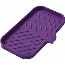 MicoYang Silicone Soap Dish with Drain Spout Self-Draining Sink Organizer Tray for Bathroom & Kitchen, Sponges, Dispensers & Soap Holder, Non-Slip & Dishwasher Safe, Purple Medium, 9.6"5.3"