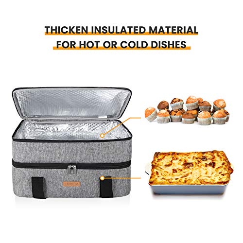 Luncia Double Decker Insulated Casserole Carrier For Hot Or Cold Food, Lasagna Holder Tote For Potluck Parties/Picnic/Cookouts, Fits 9"X13" Baking Dish, Grey #TOP2