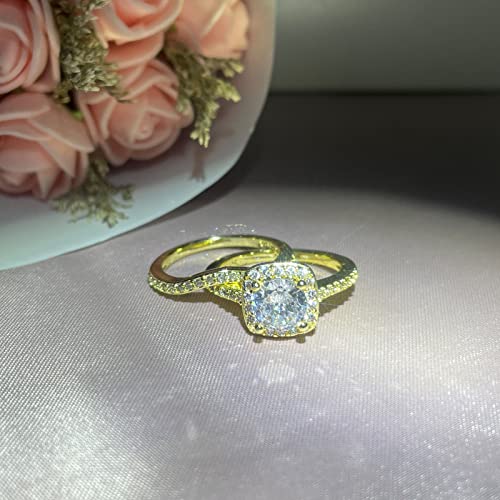 18K White Gold Plated Halo Eternity Rings for Women Cubic Zirconia Engagement Wedding Bands Two-in-One Bridal Ring Set3