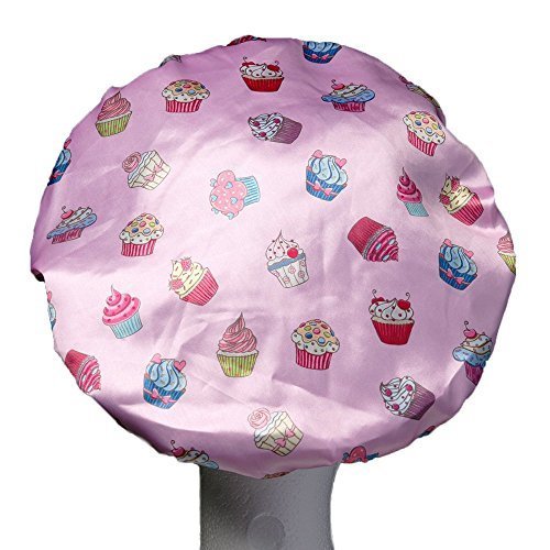 Dilly's Collections Luxury Shower Cap - Triple Layer Microfiber Inside With Extra Protection - Saves The Blow Wave - Cupcakes Design Shower Cap For Women