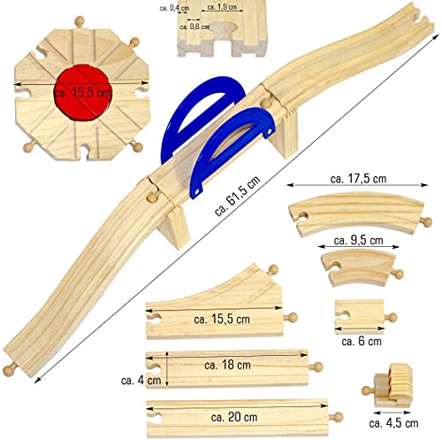 messefix 96 Teile XXL Holzeisenbahn Set - 6m Eisenbahn mit Schienen - Holz Eisenbahn Kinder Zug Spielzeug - Holzspielzeug Zug Holzzug Set - Holzeisenbahn für Kinder - Holzschienen Eisenbahn Zubehör – Bild 5