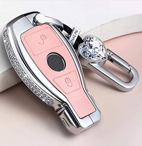 Coque de clé Mercedes CLA250 rose en silicone haut de gamme avec son porte-clés métallique