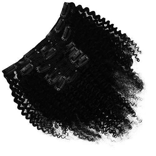 [ONLY $19.99] Clip in Human Hair 10 Inch Afro Tight Curls Off Black Color Clip on Remy Hair 100g 7Pcs Clip Hair Extensions