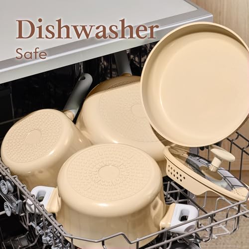 75% Off CAROTE 9pc Nonstick Ceramic Cookware Set, Yellow - Image 7