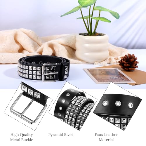 Studded Hole Belt Y2K Adjustable Double Grommet Belt Stud Black Punk Goth Cool Clothes for Women Men Chunky Costume for Jeans Dress Halloween Cosplay Music Festivals Apparel4