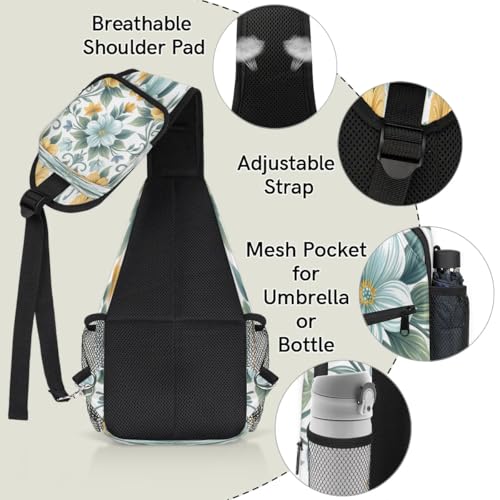 Bolso tipo sling unisex con diseño floral y múltiples bolsillos miniatura 4