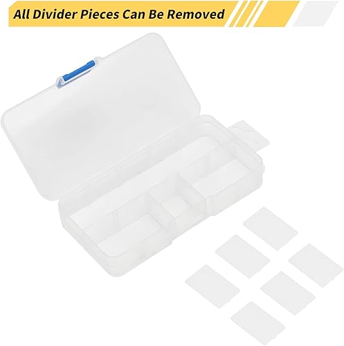 Miniatura 5 de MroMax Pequeña caja organizadora de plástico transparente de 10 rejillas, almacenamiento de manualidades con divisores ajustables, caja organizadora