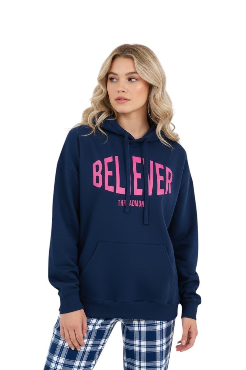 bounce back apparels BELIVER Printed Women's Hoodie, Full Sleeve, Soft Cotton Blend, Navy, Casual Winter Wear-picture-22