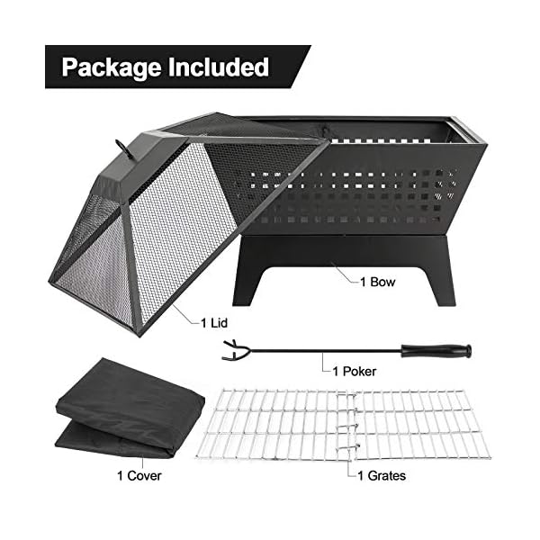 AMAGABELI GARDEN & HOME Fire Pit with Waterproof Cover Outdoor Wood Burning 24.4in Black - Image 3