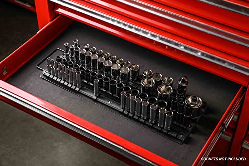 Image of ARES 60038 - Black 80-Piece Socket Organizer - 1 /4-Inch, 3 /8-Inch, and 1 /2-Inch Drive Socket Rails Hold 80 Sockets and Keep Your Tool Box Organized