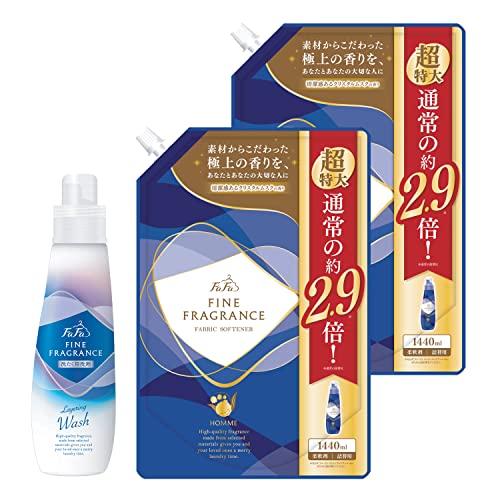 ファーファ 洗濯用 液体 洗剤 ファイン フレグランス レイヤリング ウォッシュ クラッシー ソープ の香り 本体 (600g) + 柔軟剤 ファイン フレグランス オム クリスタル ムスク の香り 詰替 (1440ml) 2個 セット