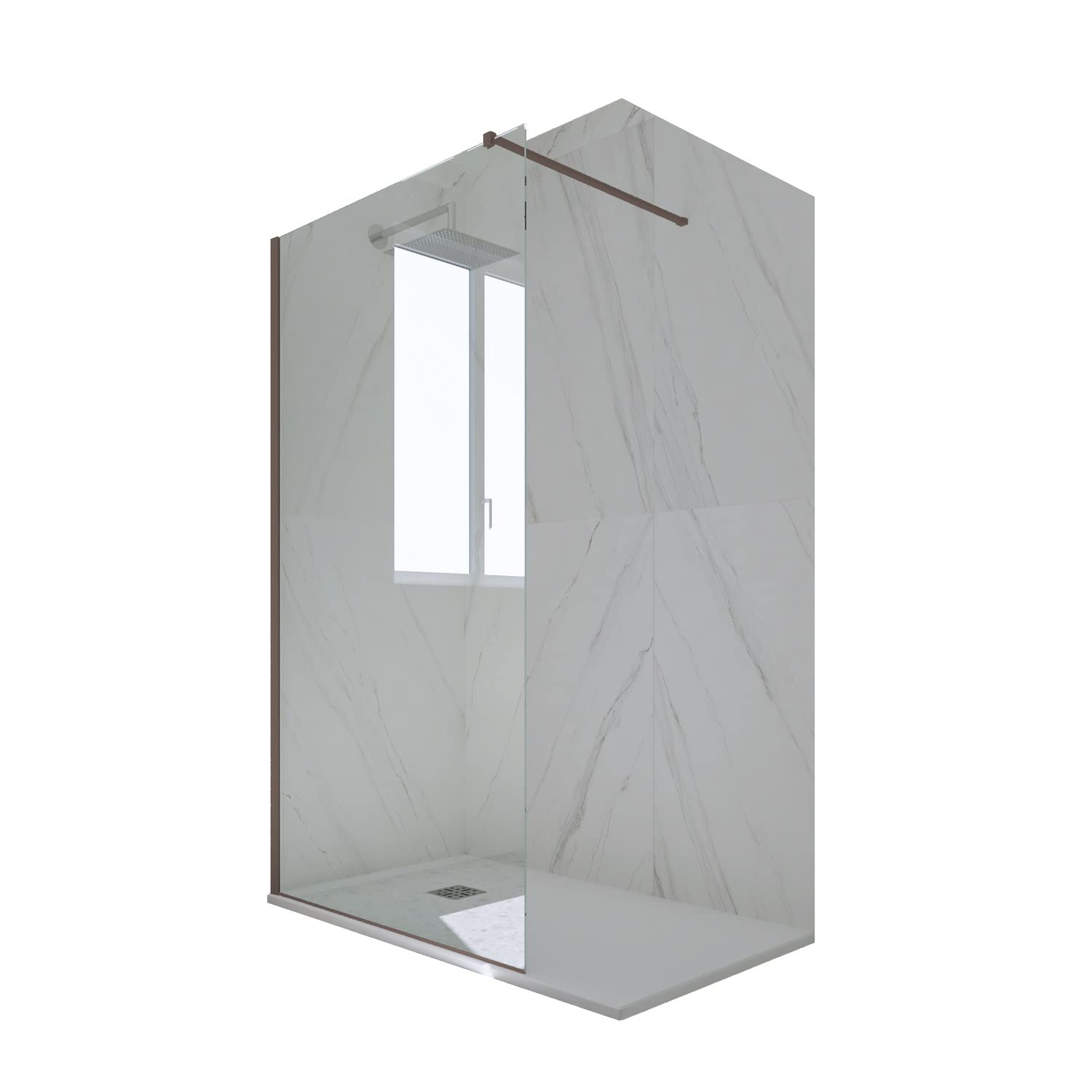 Forte Mur douche Walk-in de 90 cm H 200 verre transparent profil chocolat en PVC MOD. Kolors