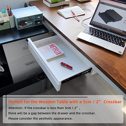 OSteed Under Desk Drawer 18", Pull-out Storage Organizer with Tall Brackets Mounted Under Wooden Table with a Max 2" Crossbar, White_Tall Version by OSteed - Image 6