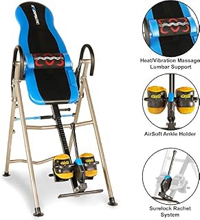 Exerpeutic 275SL Heat and Massage Therapy Inversion Table with NO Pinch Airsoft Ankle