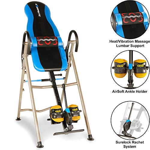 Exerpeutic 275SL Heat and Massage Therapy Inversion Table with NO Pinch Airsoft Ankle