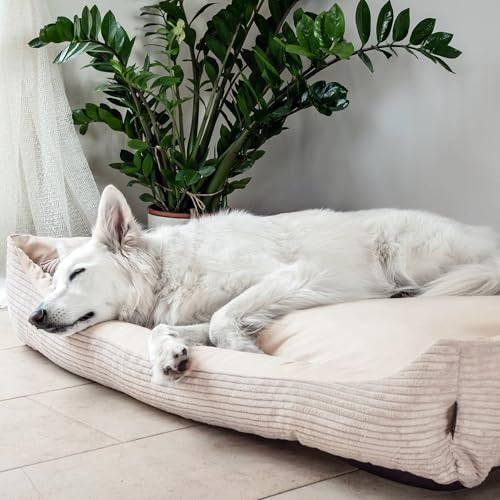 4L Textil Molly Kuscheliges Cord Hundebett Bezug Hundekorb mittelgroße Hunde Hundekissen flauschig Hundekörbchen (Ersatzbezug(100x80 cm, Beige)