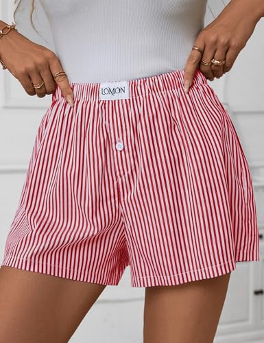 Image of LOMON Womens Boxer Shorts Casual Summer 2026 Pajama Lounge Sleep Pj Gingham Plaid Shorts Y2K Beach Bottoms