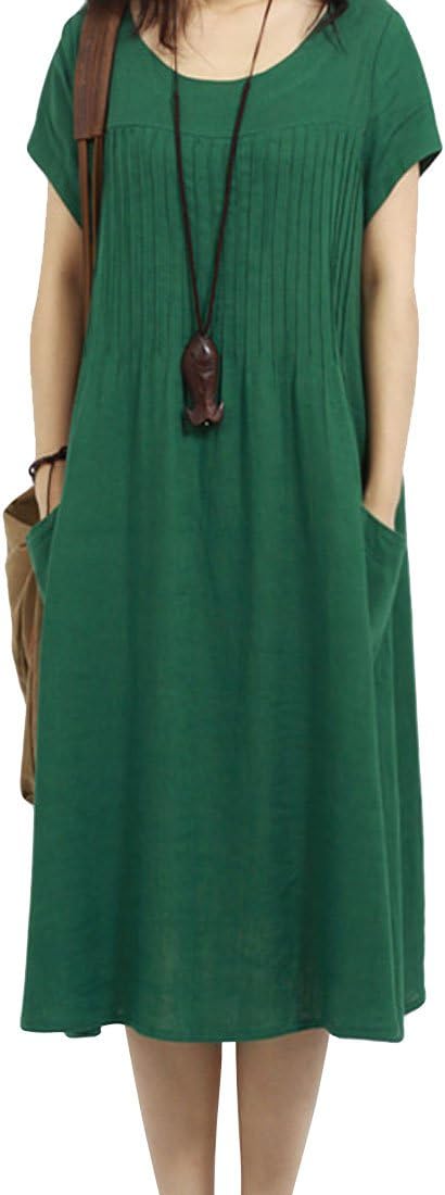 Azbro Casual Solid Pockets Shift Dress, Green XXL