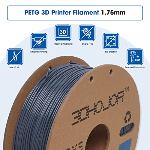 Image of 3DHoJor PETG Filament 1.75mm Grey, 3D Printing Filament 1kg Spool(2.2lbs), 3D Filament 1.75mm Dimensional Accuracy + /- 0.03mm Non Tangling Non Clogging Non Stringing,Print with Most 3D Printers