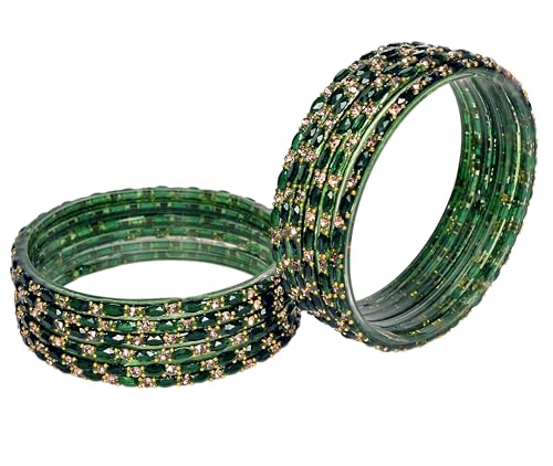 Image of Swara Creations Glass Bangles set for Women | Zirconwork Golden Raindrops Bangles Collection | Ethnic, Festive & Special Occassions(12Pcs)(SKU287)