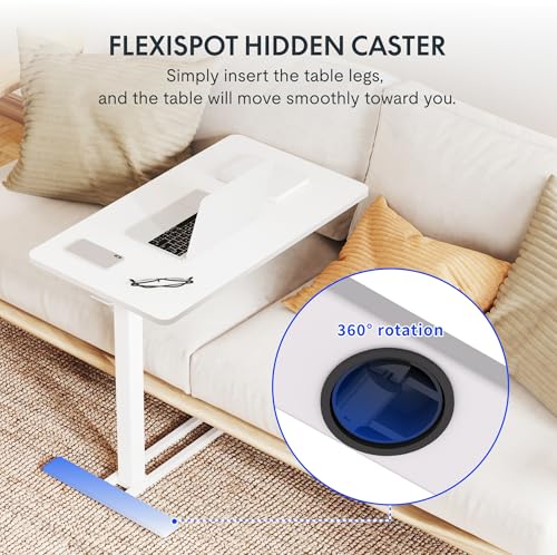 FLEXISPOT Adjustable C Table with Wheels, Mobile Snack Side End Table Sofa Couch Bedside Table Laptop Rolling Cart TV Tray Night Stand Small Space Side Table,(31.5" W x 17.7" D,White)