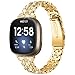 Replacement Watch Bands Compatible with Fitbit Versa 4/Sense 2 for Women,Stainless Steel Dressy Jewelry Bracelet Slim Bling Crystal Classy Diamond Metal Strap (Gold)