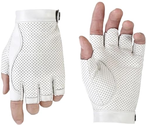 Guantes de cuero de medio dedo de moda masculina con acabado premium para moto