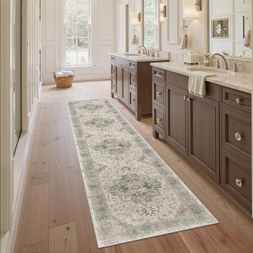 Madane Runner Rugs for Hallway 2x10 Long Washable Non-Slip Hallway Runner Rug Low-Pile Stair Kitchen Runner Soft Throw Carpet for Entrance Living Dining Laundry Room (Light Taupe Brown, 2 x 10)